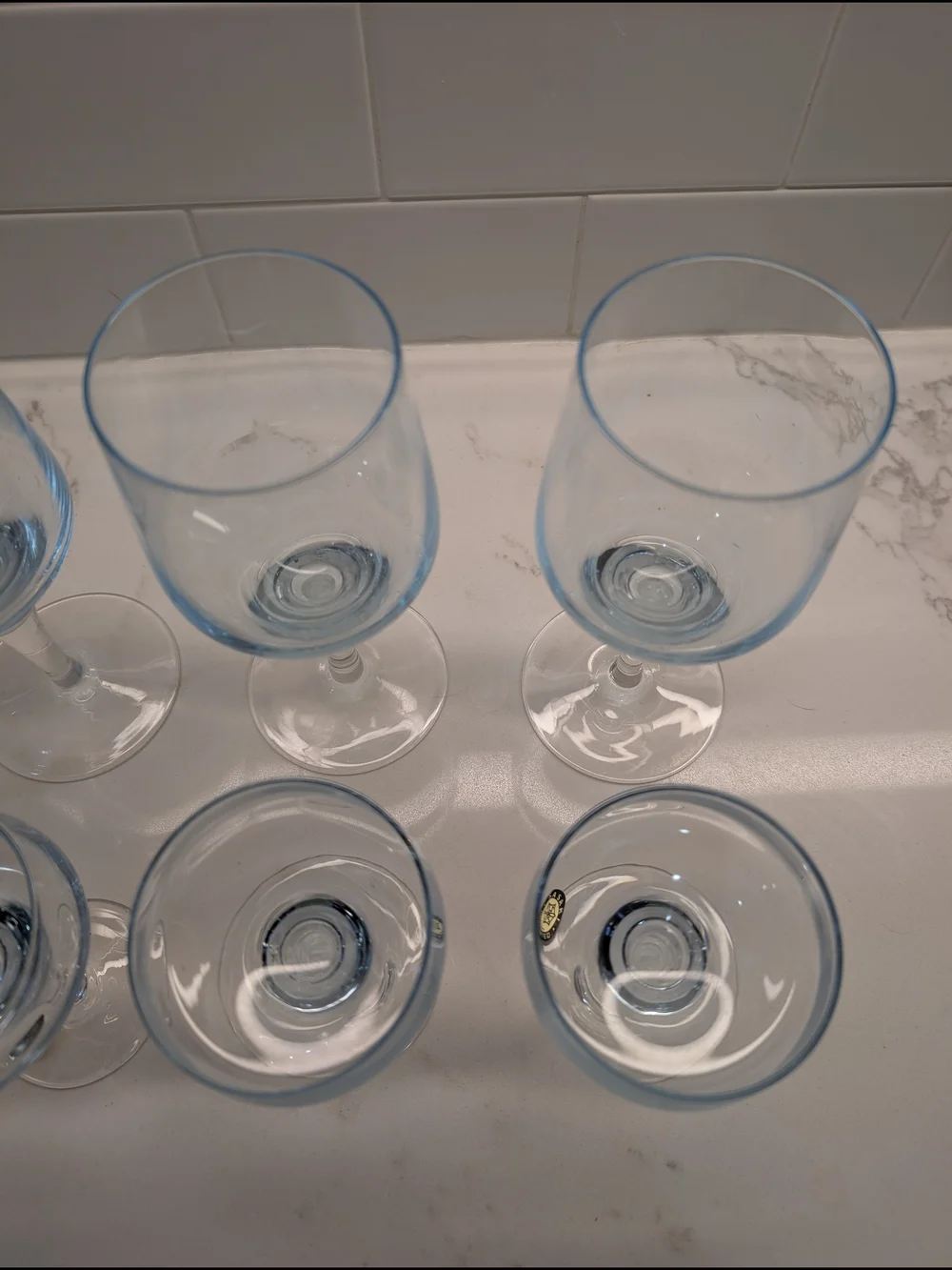 Mid-Century Modern Light Blue Sasaki Glass Wine Glasses & Cocktail Coupes - Set